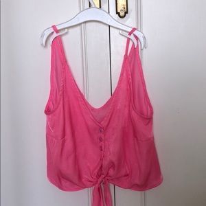Re:named tie front hot pink crop top